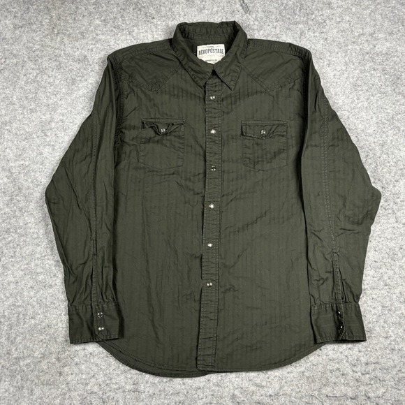 Aeropostale Authentic Fit Western Pearl Snap Shirt Mens‎ XL Black Casual - Picture 1 of 6